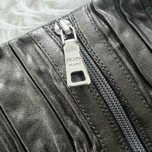 PRADA Black Ruched Leather High Heel Boots - Picture 4 of 5